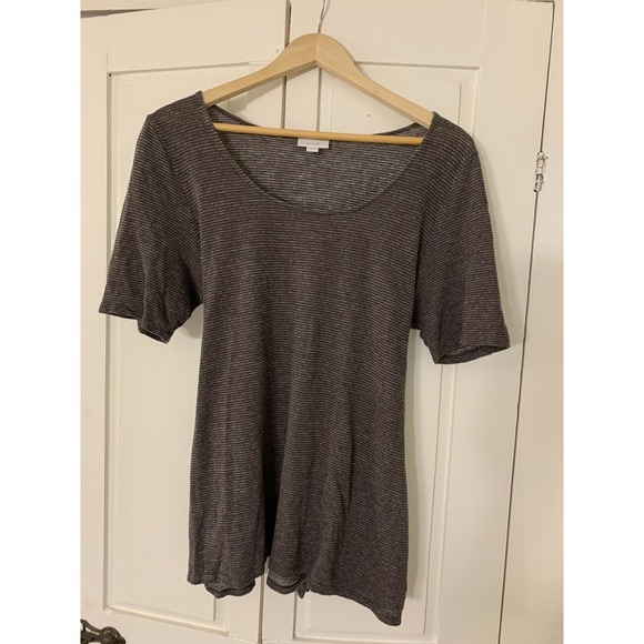 Pure Jill Top Women's Large Linen Blend Gray‎ Stripe Minimalist Tie Lagenlook - Picture 1 of 10